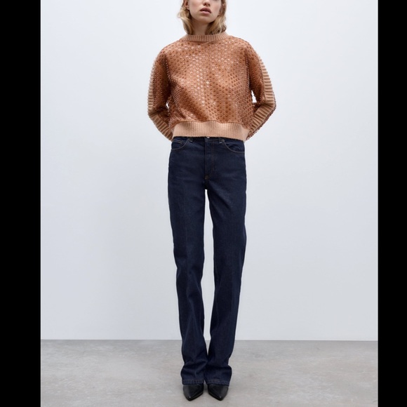 NWT ZARA taupe brown SEQUINED KNIT SWEATER - Picture 6 of 10